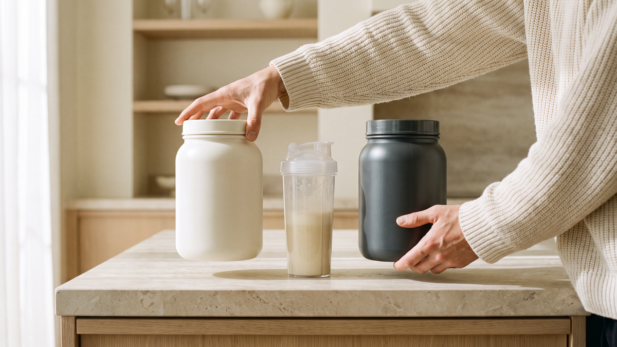 Two plain powder tubs beside a shaker