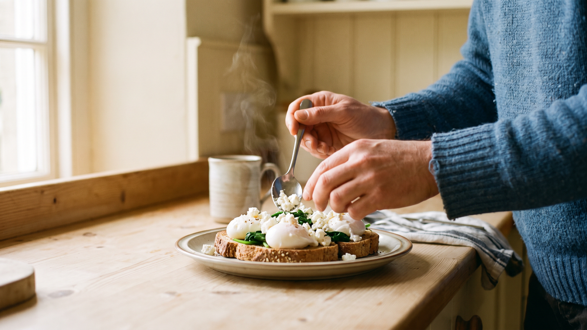 Eggs and greens served on toast